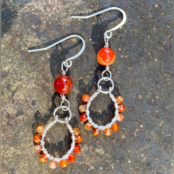 Sterling Silver Carnelian Earrings - Picture 4 of 7